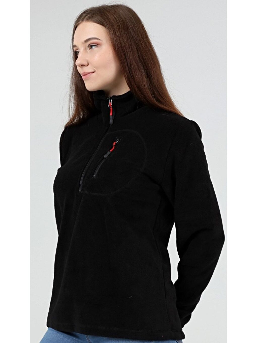 Siyah Store Kadın Polar Yarım Fermuarlı Outdoor Cepli Spor Polar