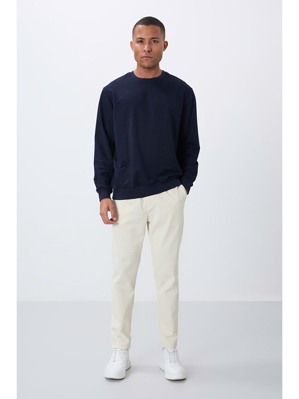 İndigo Pamuk Dokulu Standart Fit Basic Erkek Sweatshirt - 88363-1
