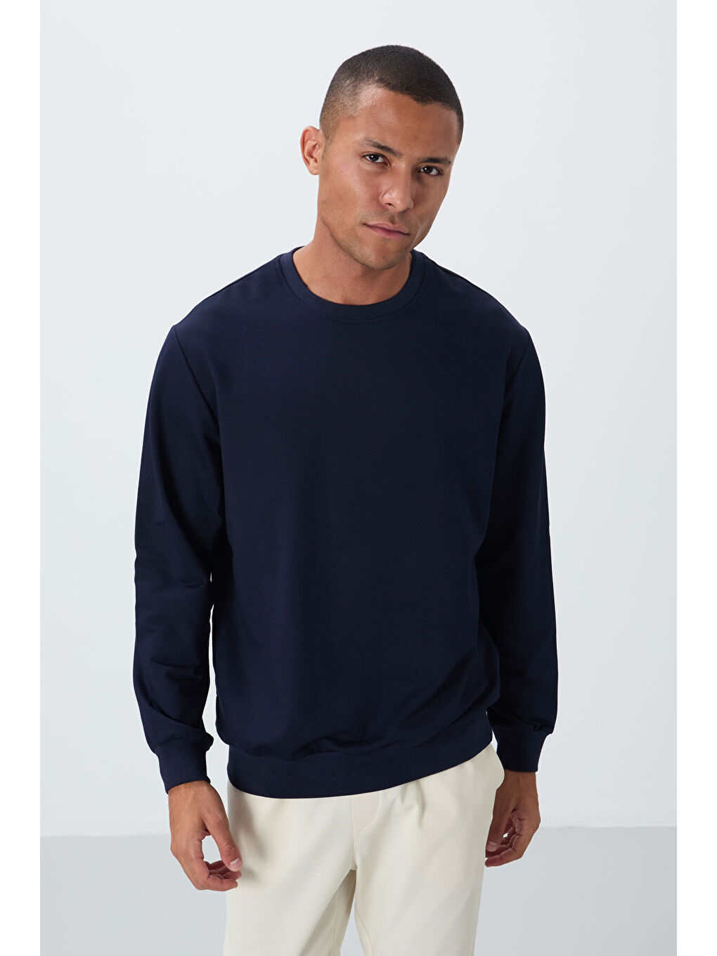 İndigo Pamuk Dokulu Standart Fit Basic Erkek Sweatshirt - 88363-3