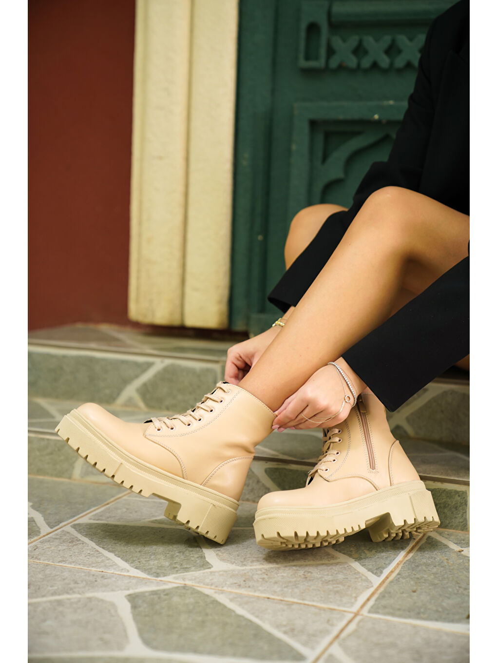 Bej D034 Kadın Soğuk Geçirmez Kışlık Ortopedik Bot-8