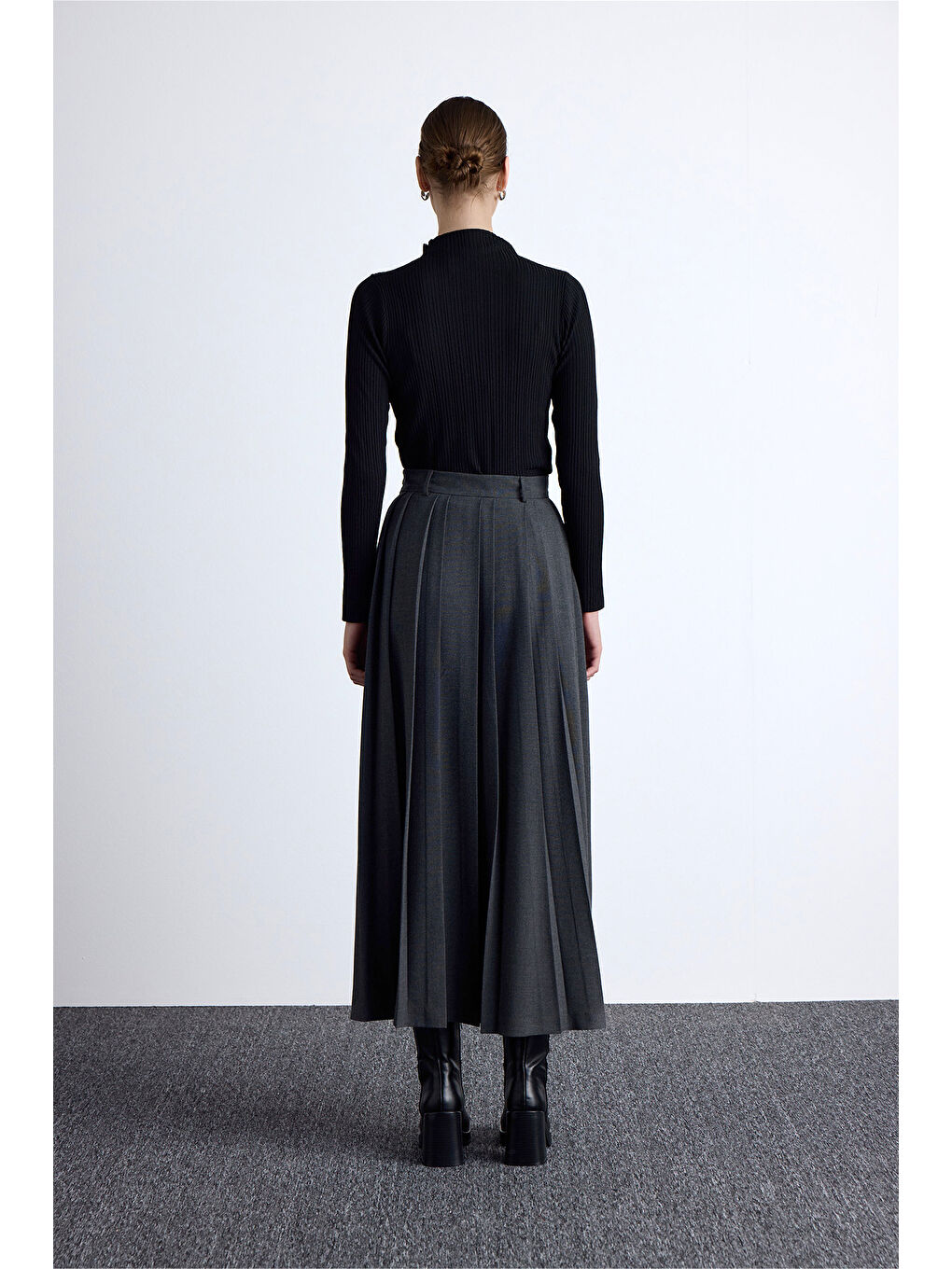 Geniş Pileli Etek Antrasit-8