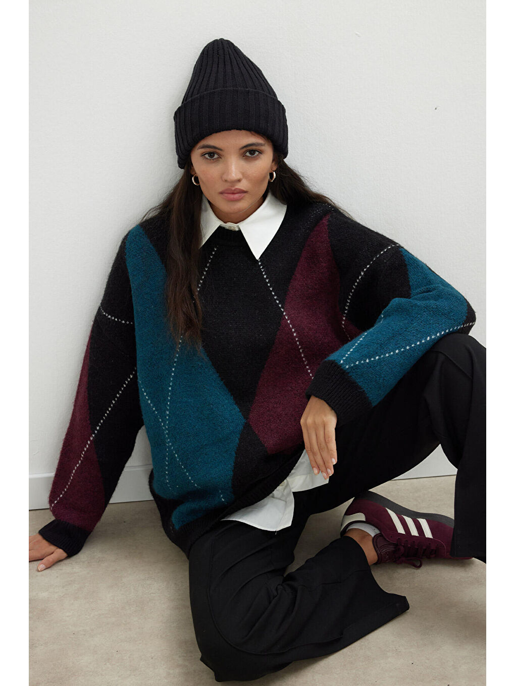 Baklava Desen Triko Kazak Petrol-2