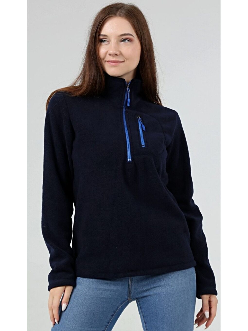 Lacivert Store Kadın Polar Yarım Fermuarlı Outdoor Cepli Spor Polar