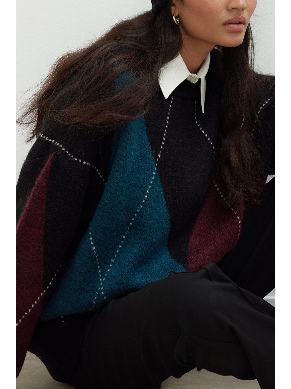 Baklava Desen Triko Kazak Petrol-4