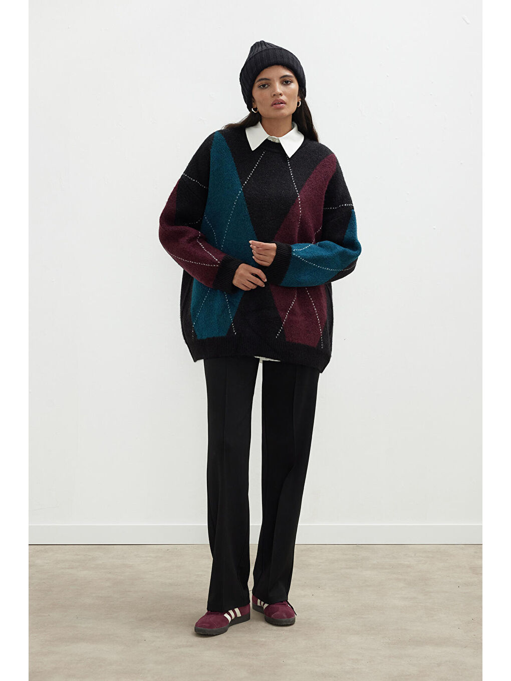 Baklava Desen Triko Kazak Petrol-5