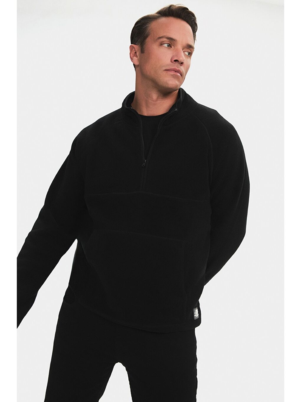 Siyah Erkek Kanguru Cepli Polar Sweatshirt-2