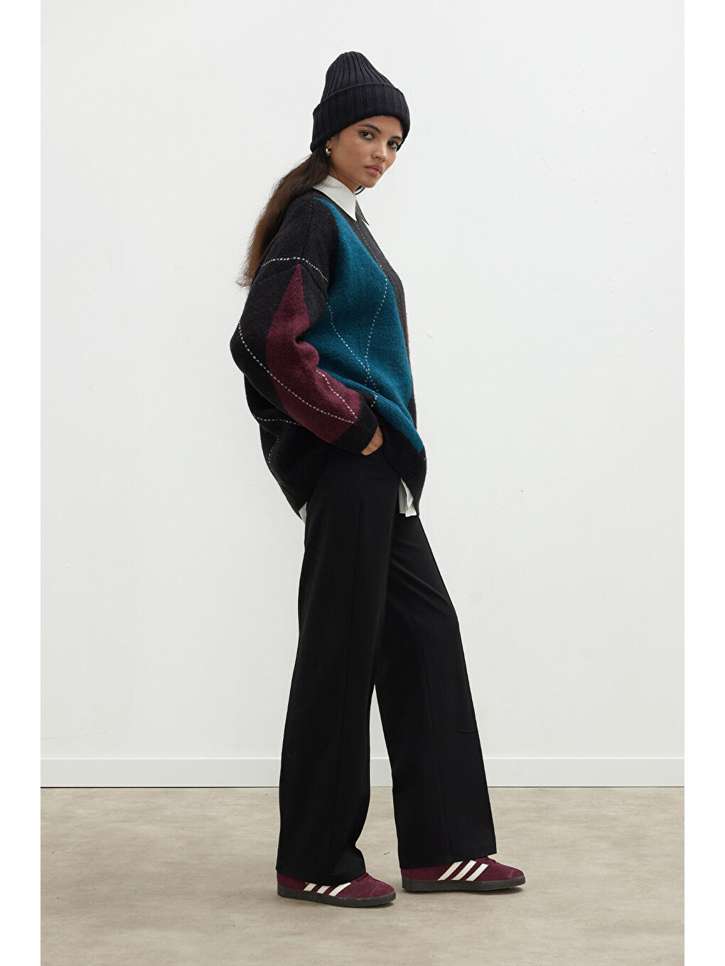 Baklava Desen Triko Kazak Petrol-6