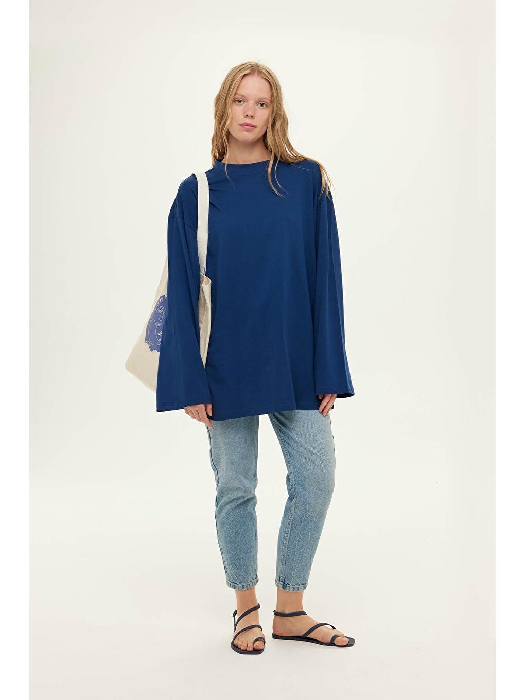 Geniş Kol Oversize Sweatshirt İndigo-1