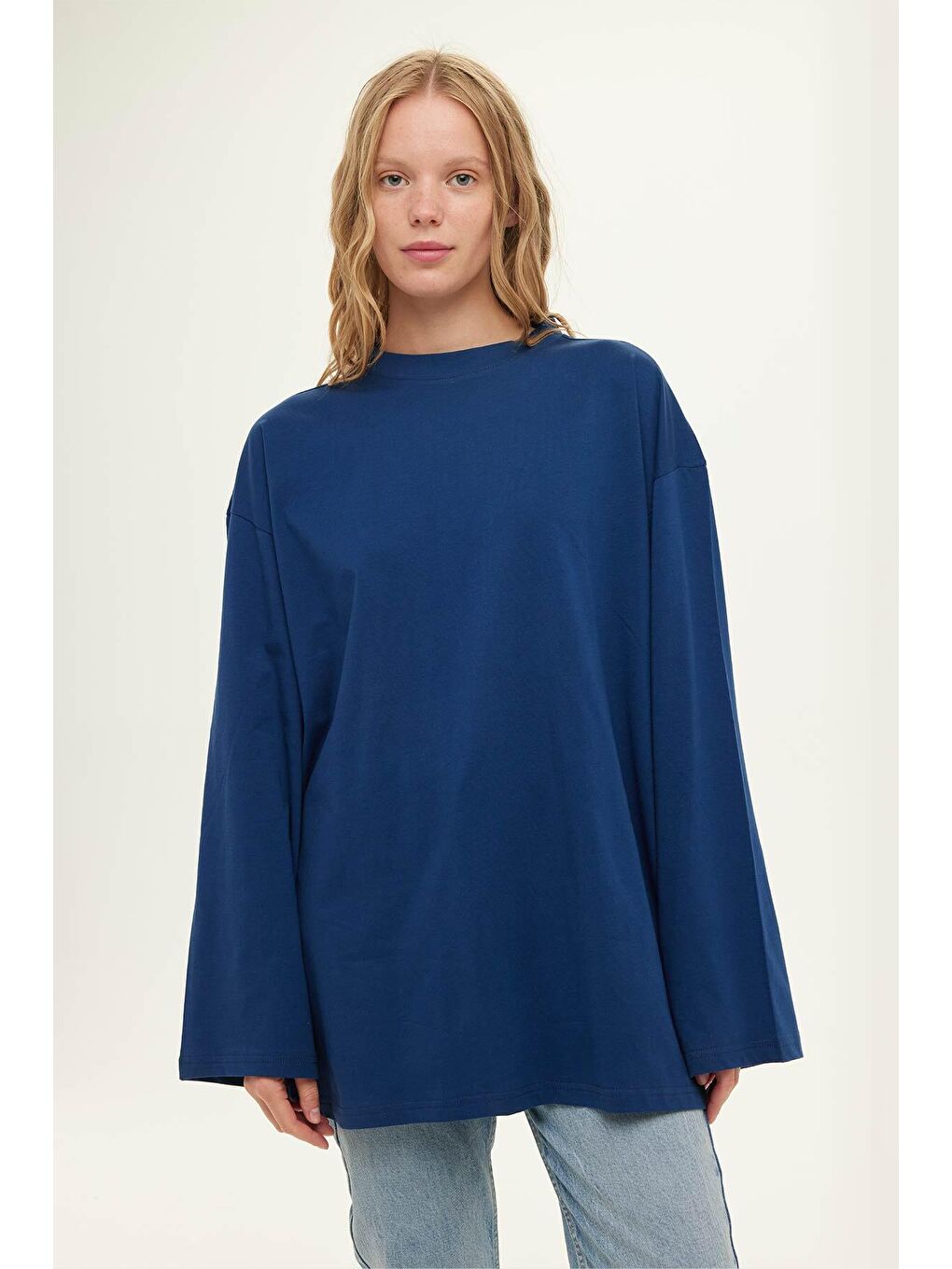 Geniş Kol Oversize Sweatshirt İndigo-2