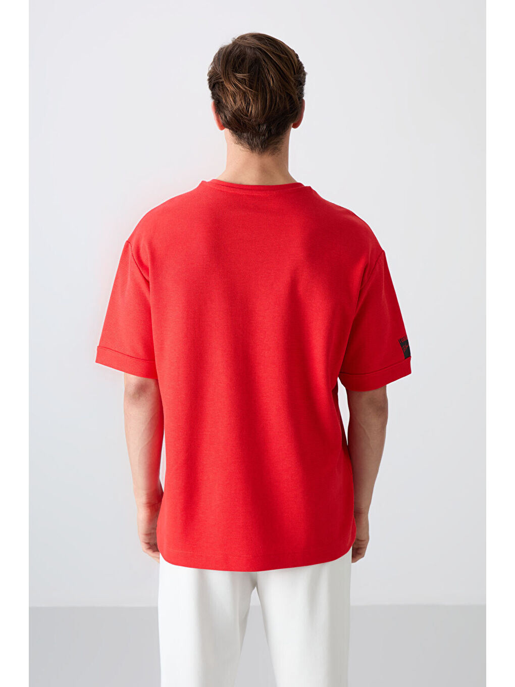 Kırmızı Fiesta Pamuklu Kalın Yüzeyi Dokulu Oversize Fit Basic Erkek Tişört - 88339-4