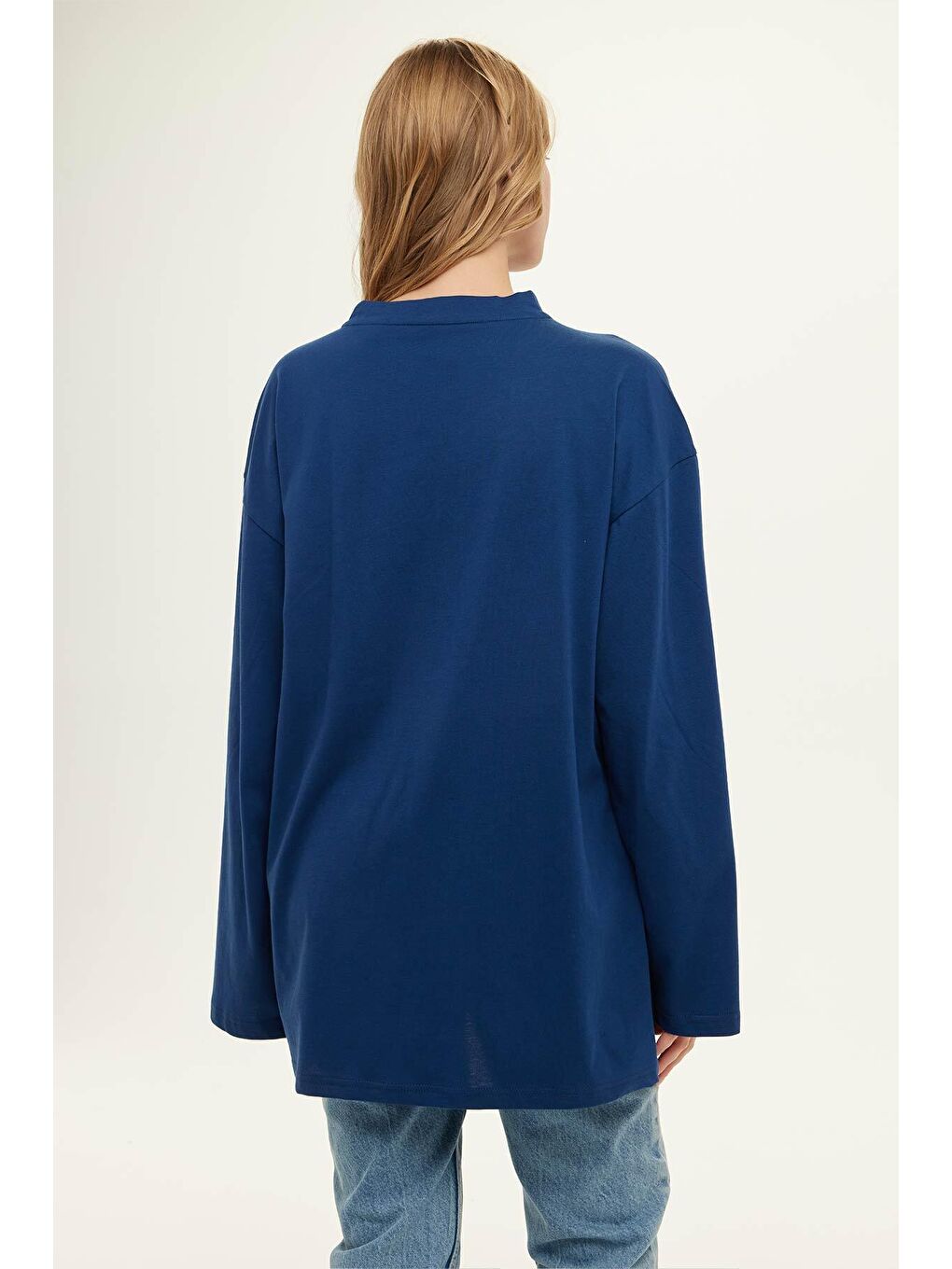 Geniş Kol Oversize Sweatshirt İndigo-3