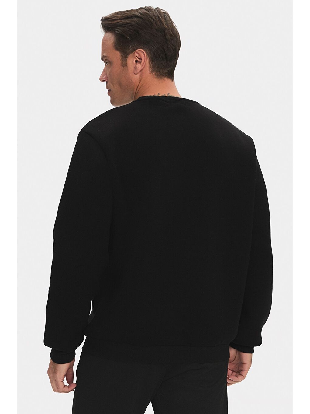 Siyah Bisiklet Yaka Uzun Kollu Baskılı Erkek Sweatshirt-4