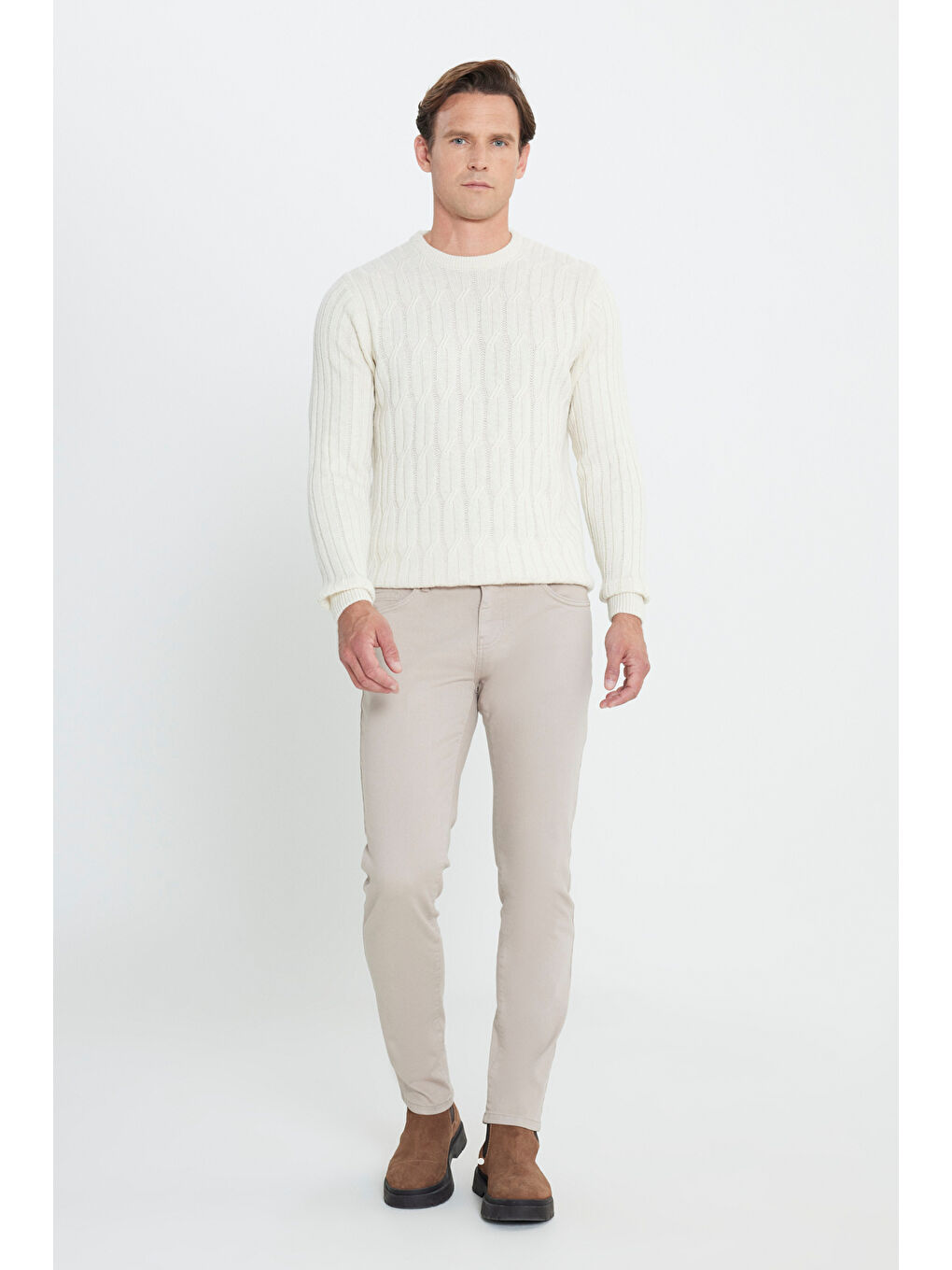 Bej Erkek Taş 360 Derece Her Yöne Esneyen Rahat Slim Fit Pantolon