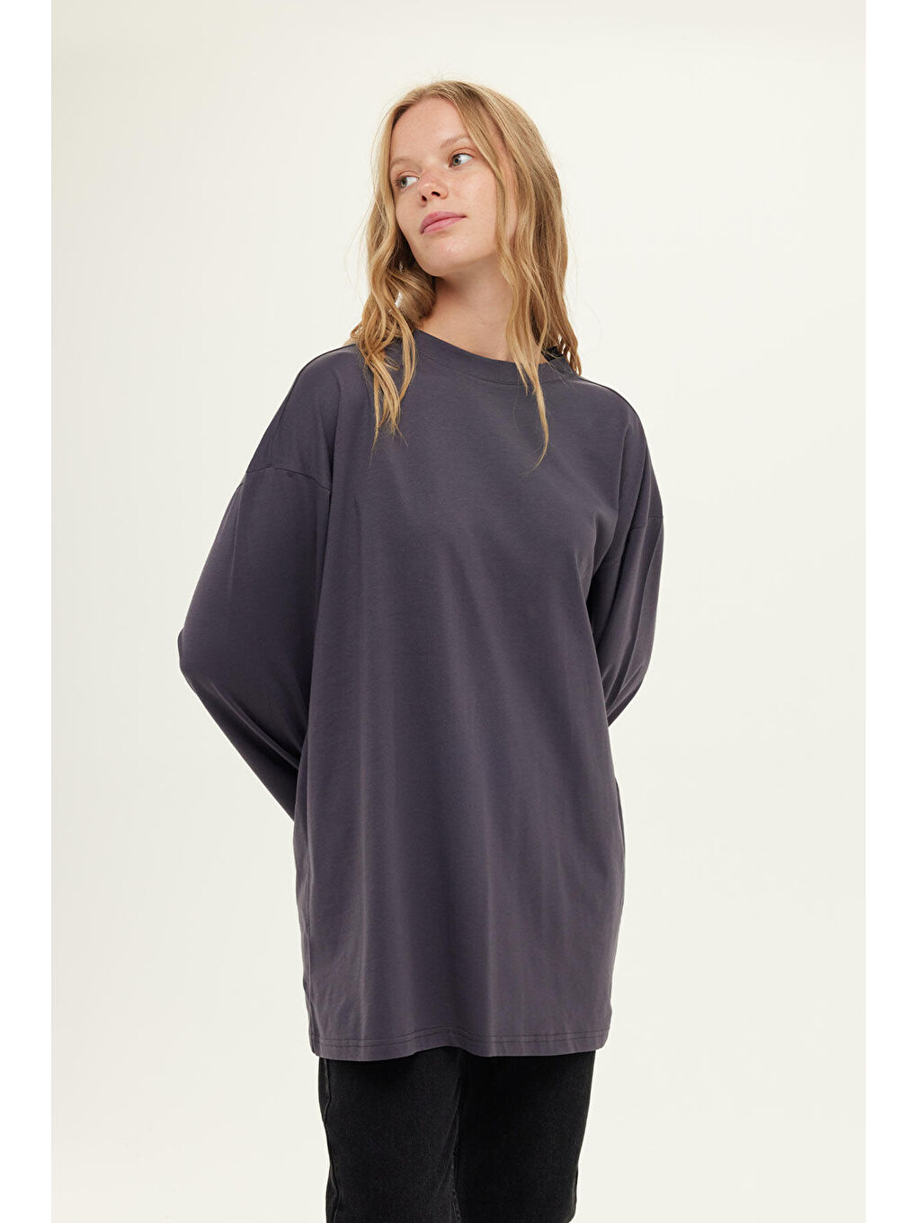 Geniş Kol Oversize Sweatshirt Antrasit-2