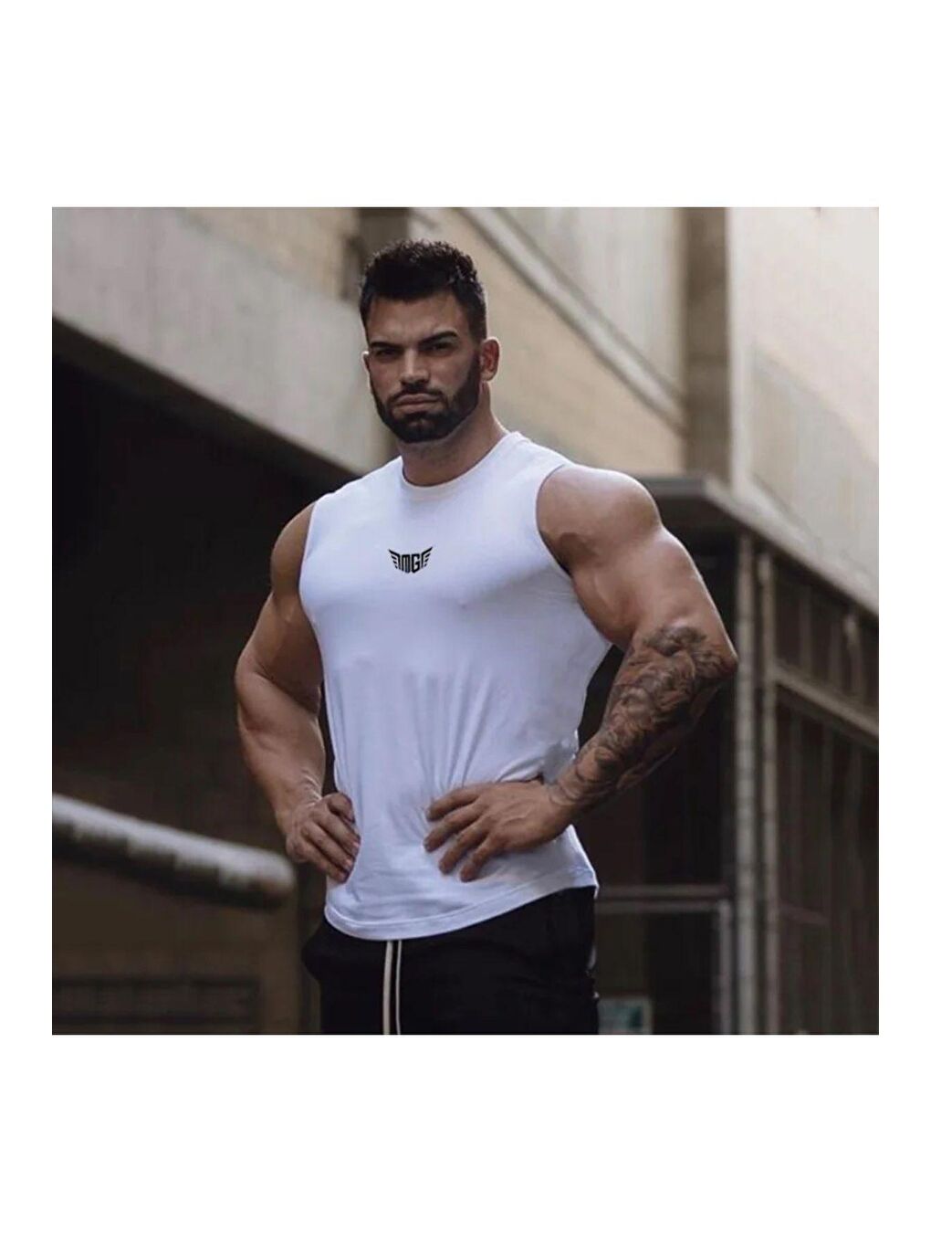 Genius Store Beyaz Erkek Nem Emici Hızlı Kuruma Atletik Teknik Performans Sporcu Sıfır Kol Tişört MG-ATLET - 1