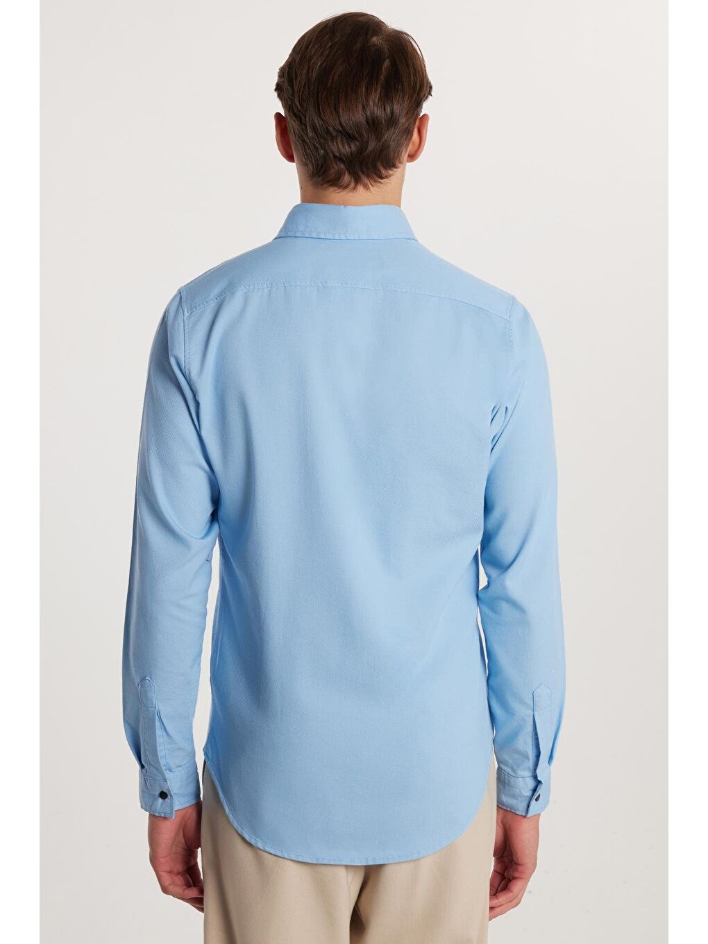 Slim Fit Uzun Kollu Gündelik Denim Jean Erkek Mavi Gömlek-4