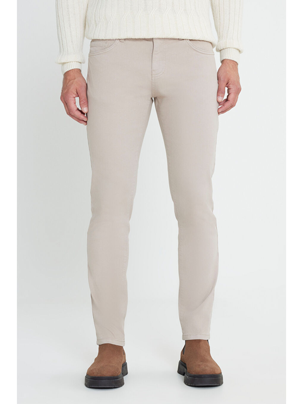 Bej Erkek Taş 360 Derece Her Yöne Esneyen Rahat Slim Fit Pantolon-2