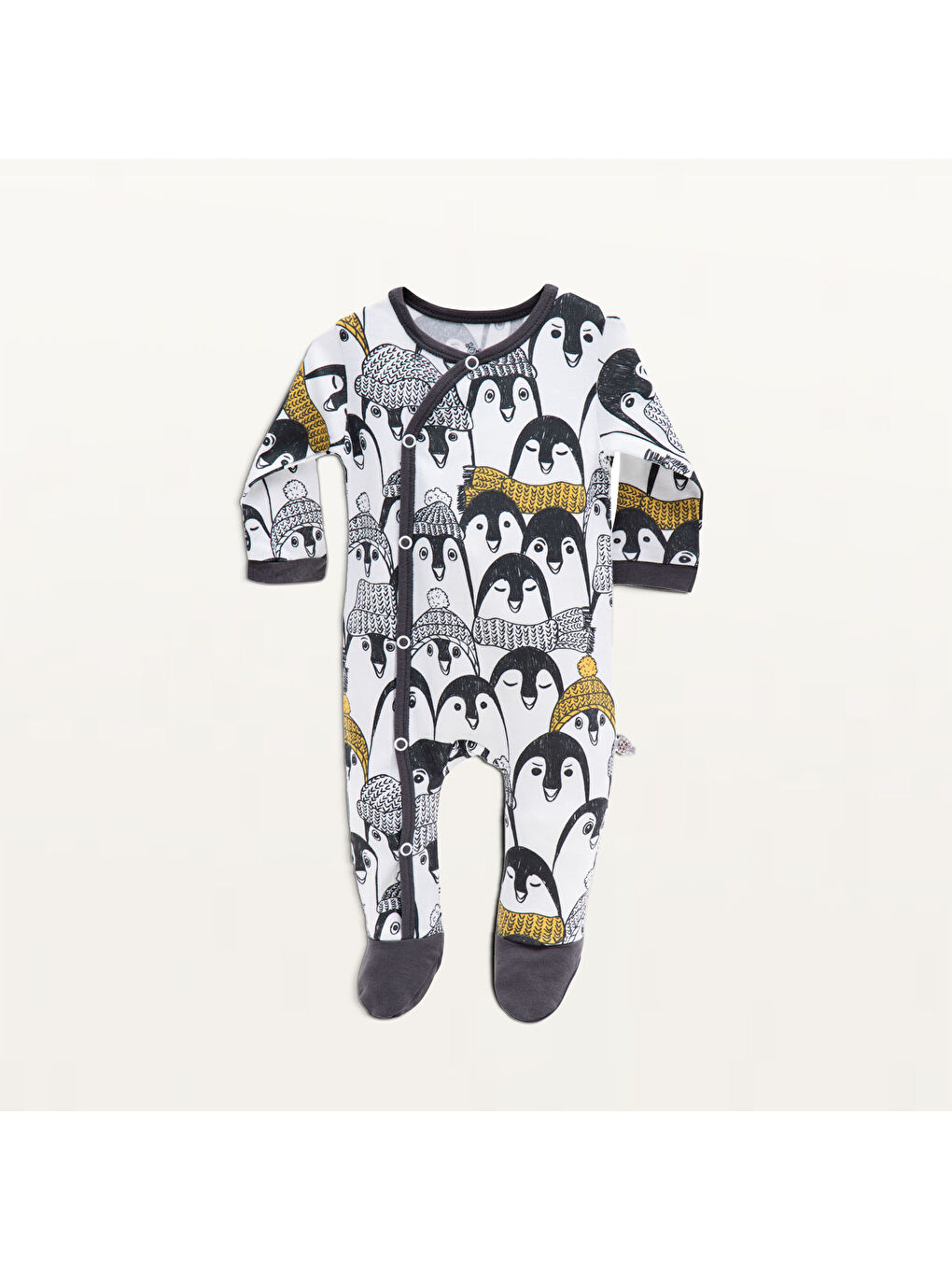 Pingu Bebek Tulumu %100 Organik Pamuk Penye Baskılı Antrasit