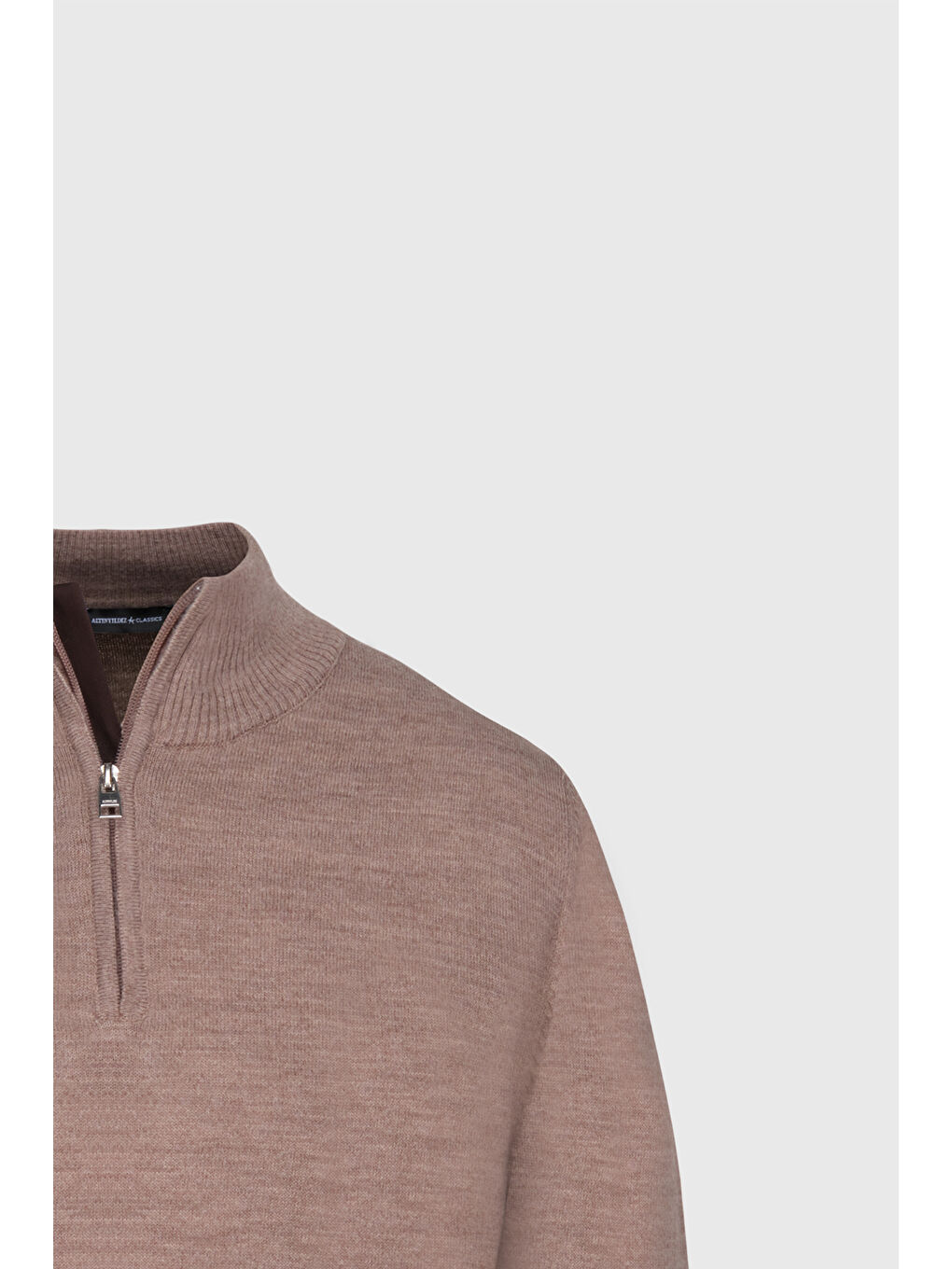 Bej Erkek Vizon Pamuklu Sıcak Tutan Standart Fit Normal Kesim Bato Yaka Triko Kazak-7