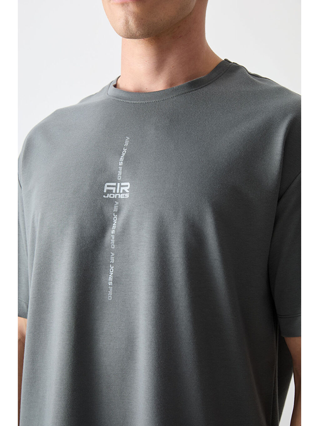 Haki Pamuklu Kalın Yumuşak Dokulu Oversize Fit Baskılı Erkek Tişört - 88373-2