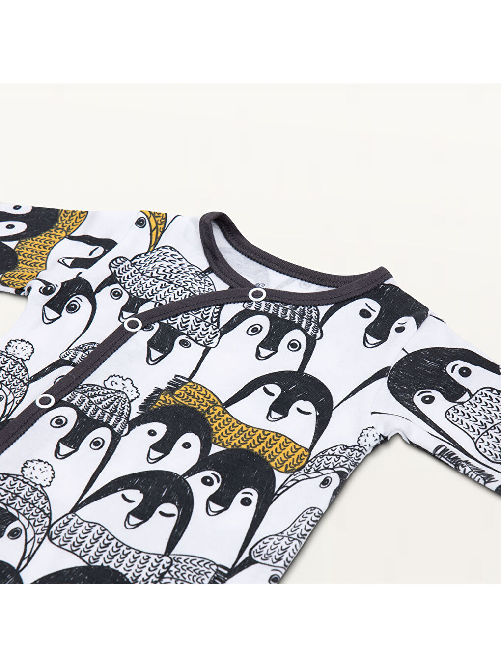 Pingu Bebek Tulumu %100 Organik Pamuk Penye Baskılı Antrasit-1