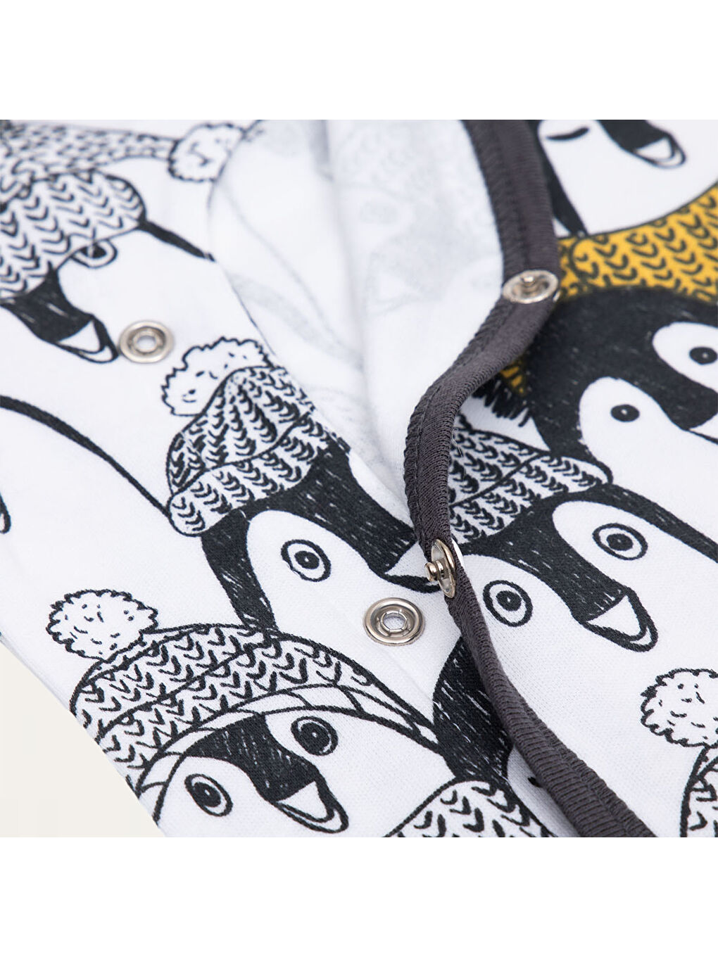 Pingu Bebek Tulumu %100 Organik Pamuk Penye Baskılı Antrasit-2