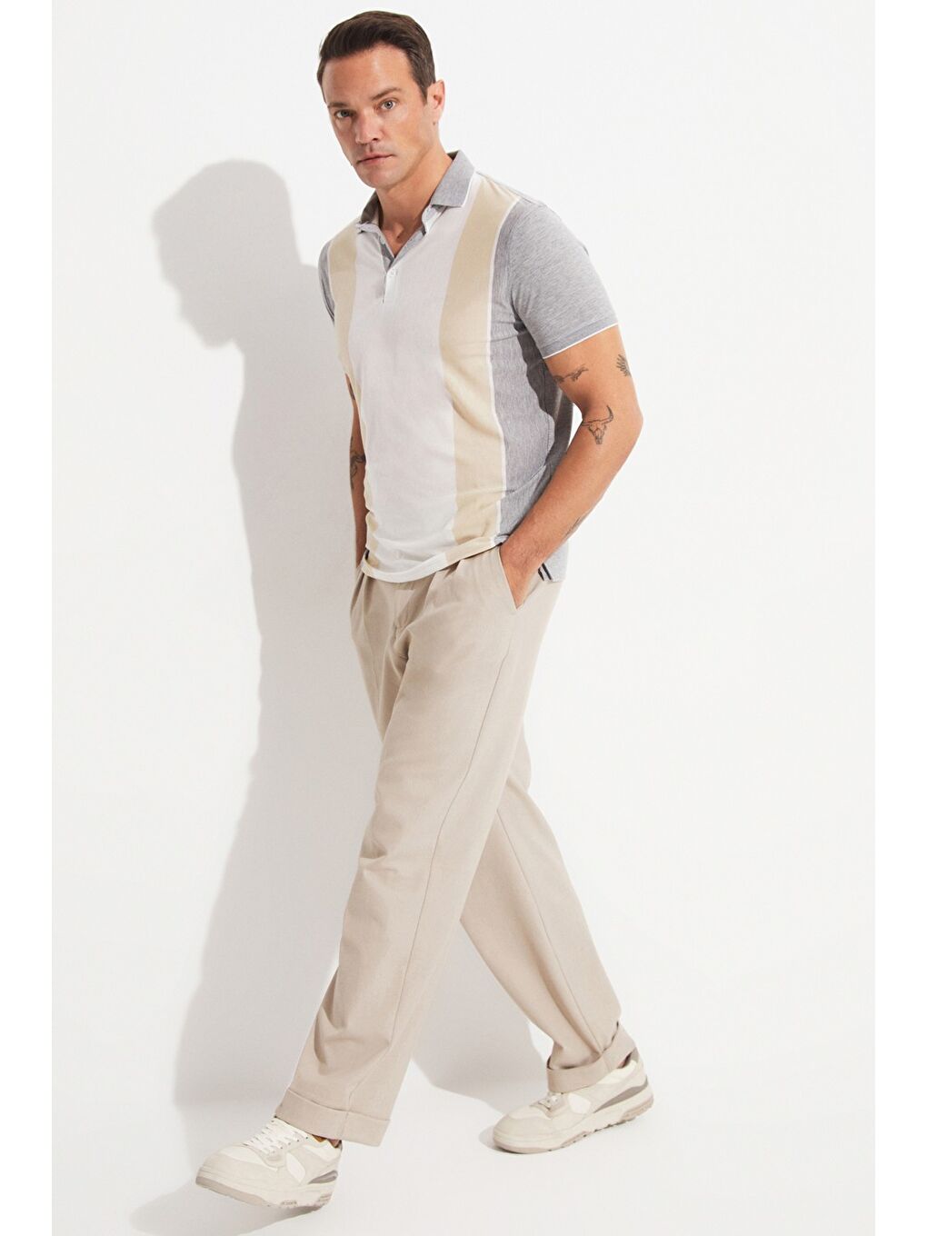 Gri Polo Yaka Kısa Kollu Erkek Tişört