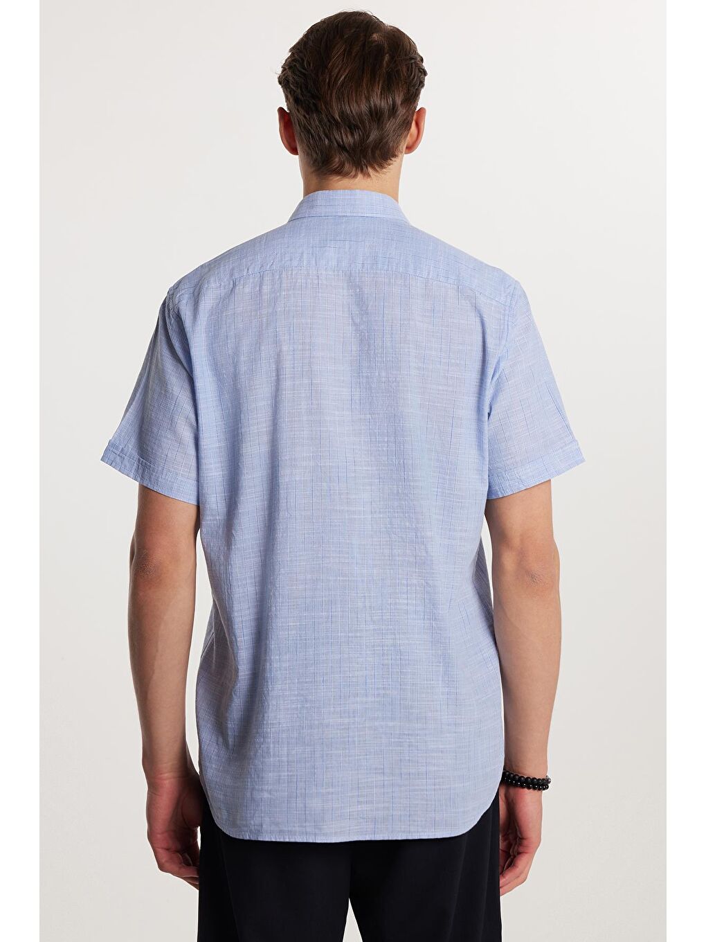 Mavi Erkek Regular Fit Klasik Kesim %100 Pamuk Keten Doku Tek Cepli Çizgili Kısa Kollu Gömlek-4