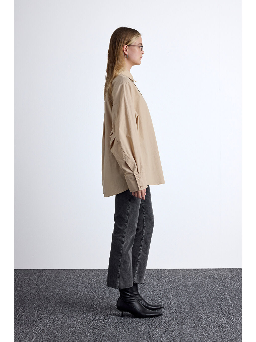 Kahverengi Pile Detaylı Oversıze Gömlek Camel-1