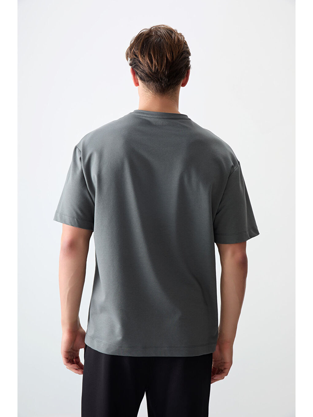 Haki Pamuklu Kalın Yumuşak Dokulu Oversize Fit Baskılı Erkek Tişört - 88373-4