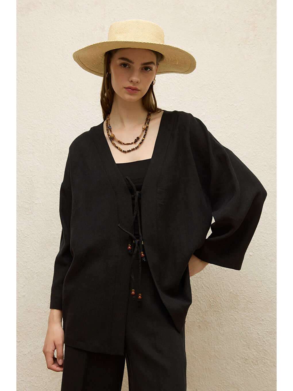 Keten Kimono Siyah-1