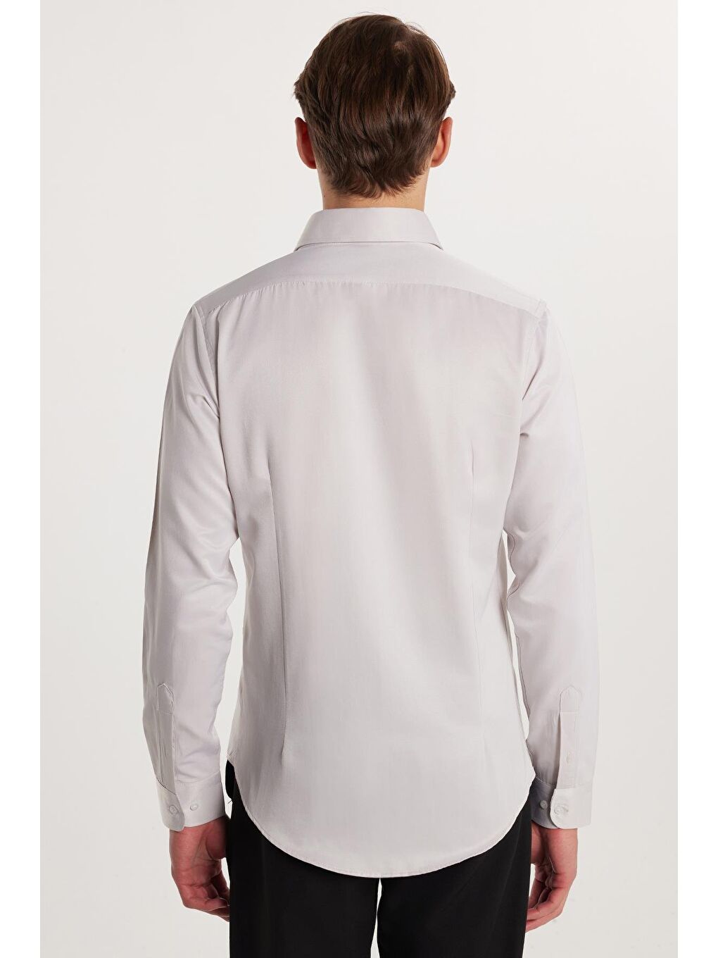 Slim Fit Uzun Kollu Pamuklu Düz Erkek Bej Gömlek-4