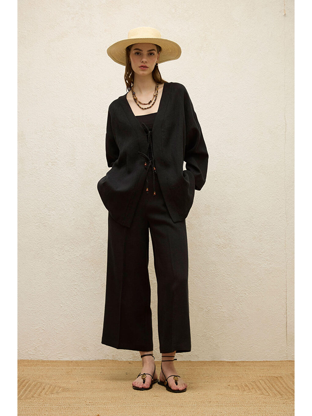 Keten Kimono Siyah-2