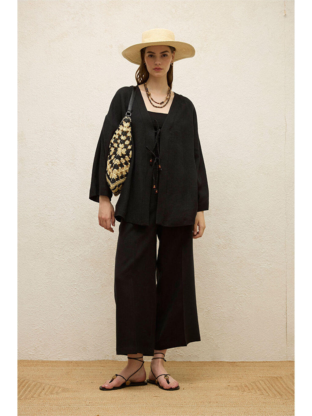 Keten Kimono Siyah-3