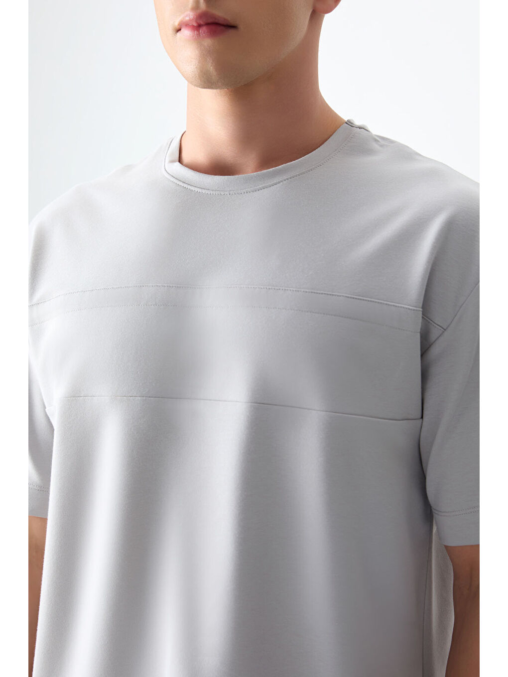 Bej Taş Pamuklu Kalın Yumuşak Dokulu Oversize Fit Basic Erkek Tişört - 88378-1