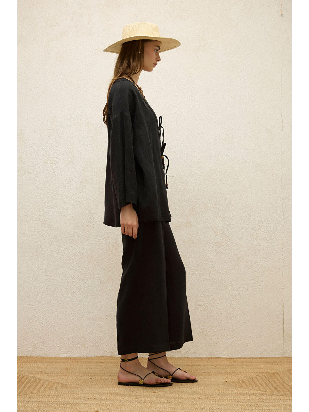 Keten Kimono Siyah-5