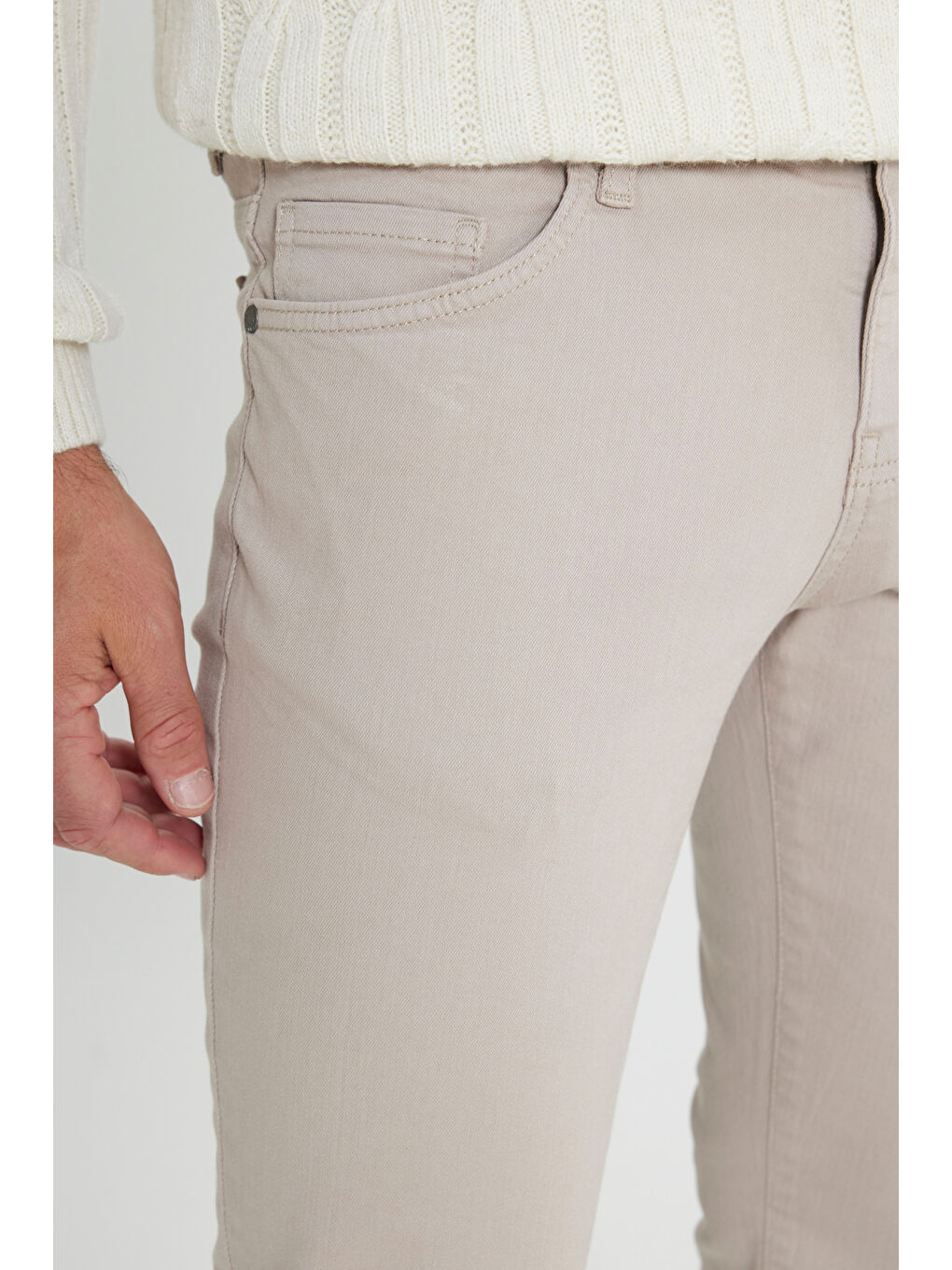 Bej Erkek Taş 360 Derece Her Yöne Esneyen Rahat Slim Fit Pantolon-4