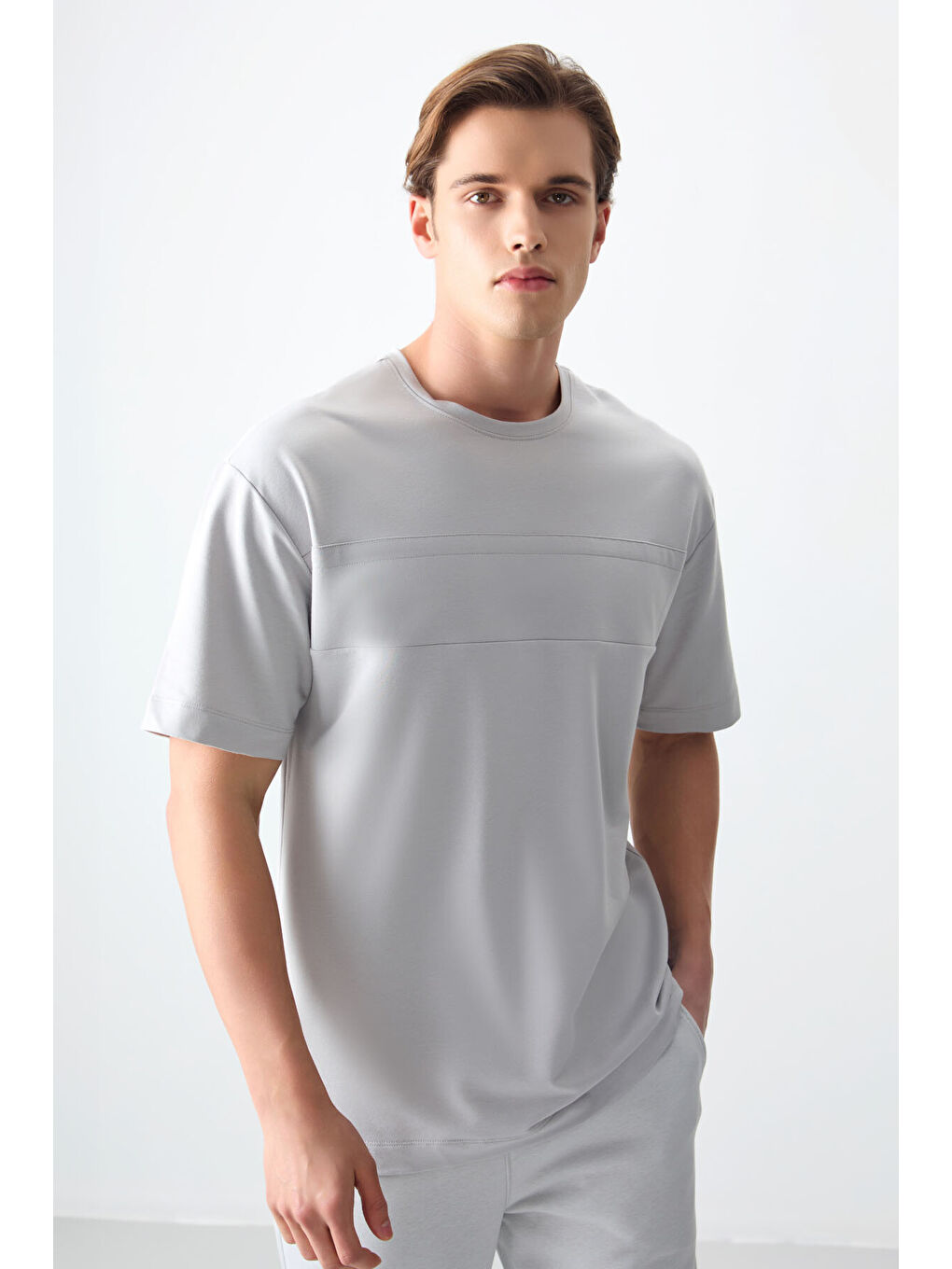 Bej Taş Pamuklu Kalın Yumuşak Dokulu Oversize Fit Basic Erkek Tişört - 88378-2