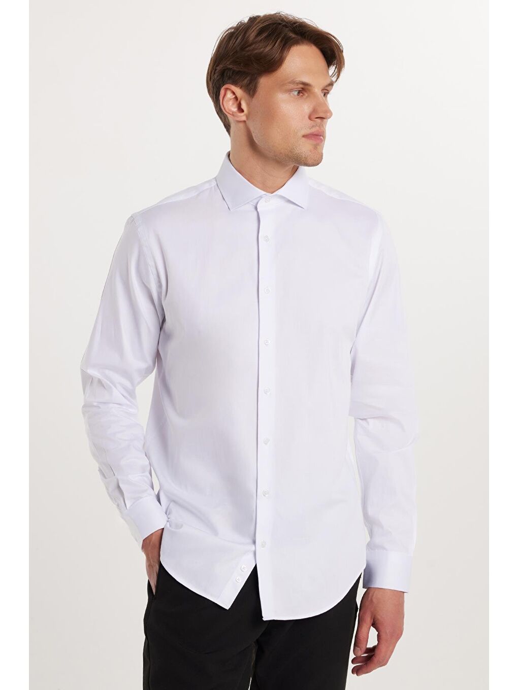 Erkek Slim Fit Dar Kesim  100 Pamuk Pamuk Saten Premium Seri Beyaz %100 Pamuk Gömlek
