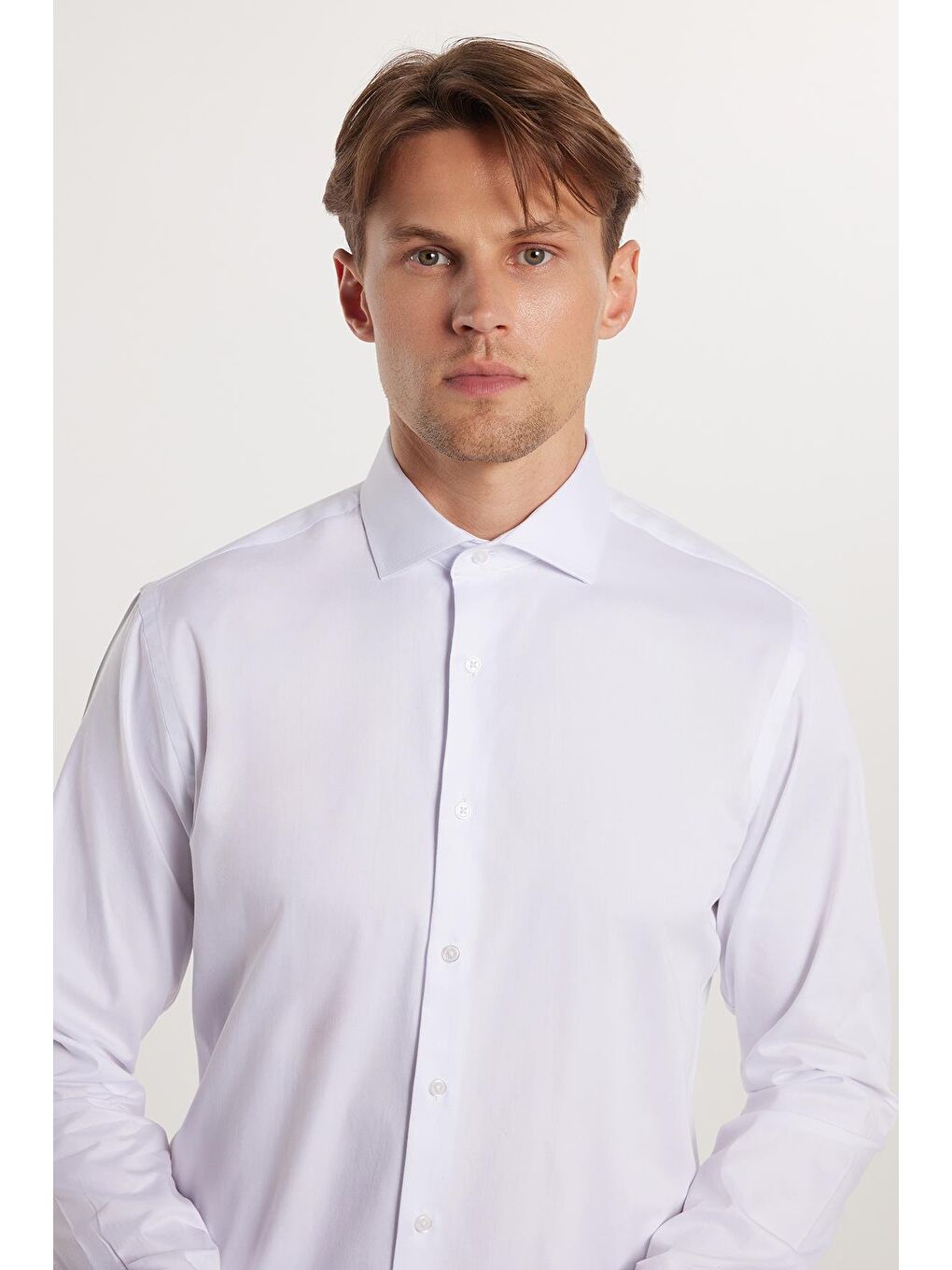 Erkek Slim Fit Dar Kesim  100 Pamuk Pamuk Saten Premium Seri Beyaz %100 Pamuk Gömlek-1