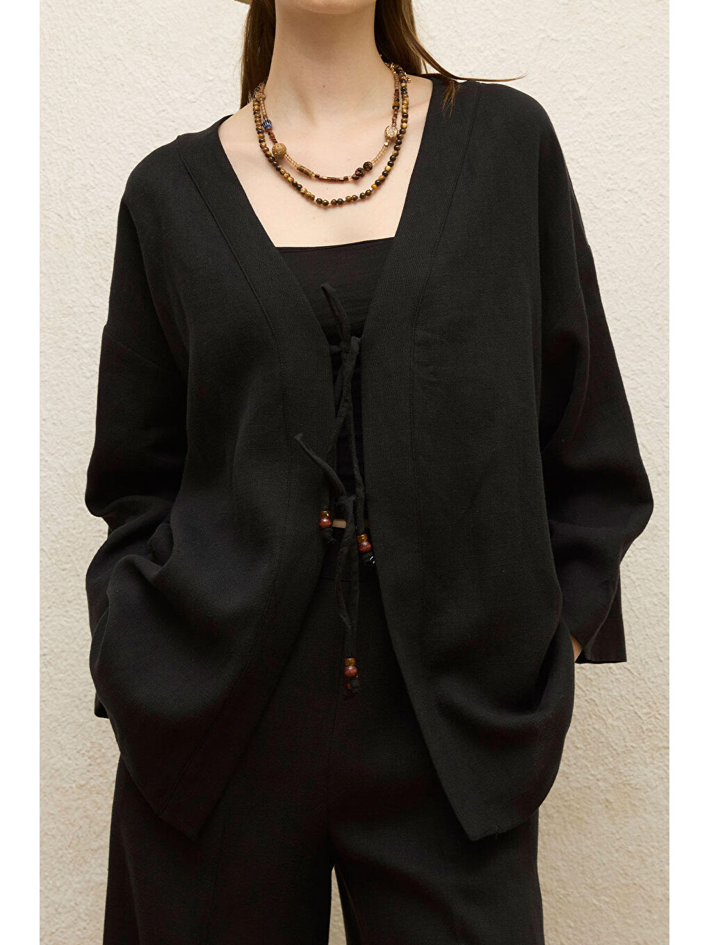 Keten Kimono Siyah-6