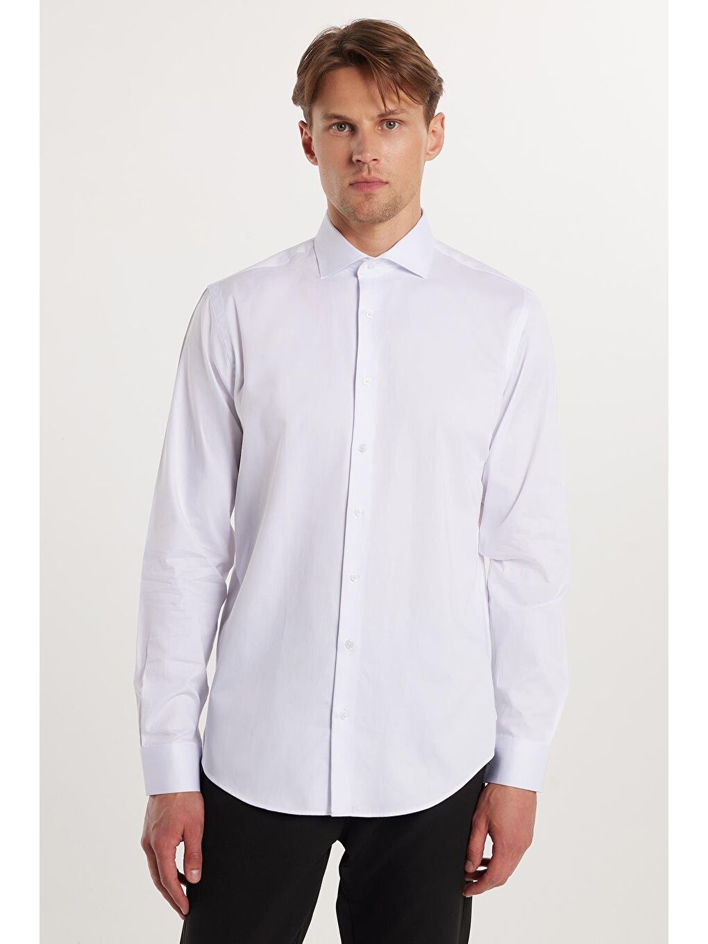 Erkek Slim Fit Dar Kesim  100 Pamuk Pamuk Saten Premium Seri Beyaz %100 Pamuk Gömlek-3