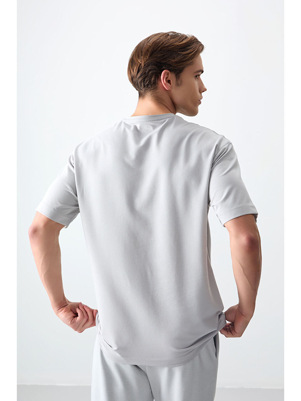 Bej Taş Pamuklu Kalın Yumuşak Dokulu Oversize Fit Basic Erkek Tişört - 88378-4