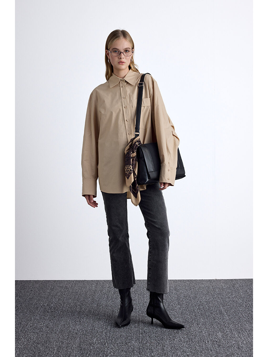 Kahverengi Pile Detaylı Oversıze Gömlek Camel-3