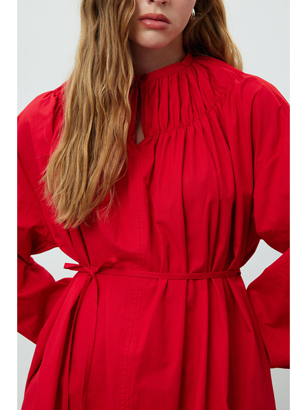 Yakası Büzgülü Tunik Kırmızı-5