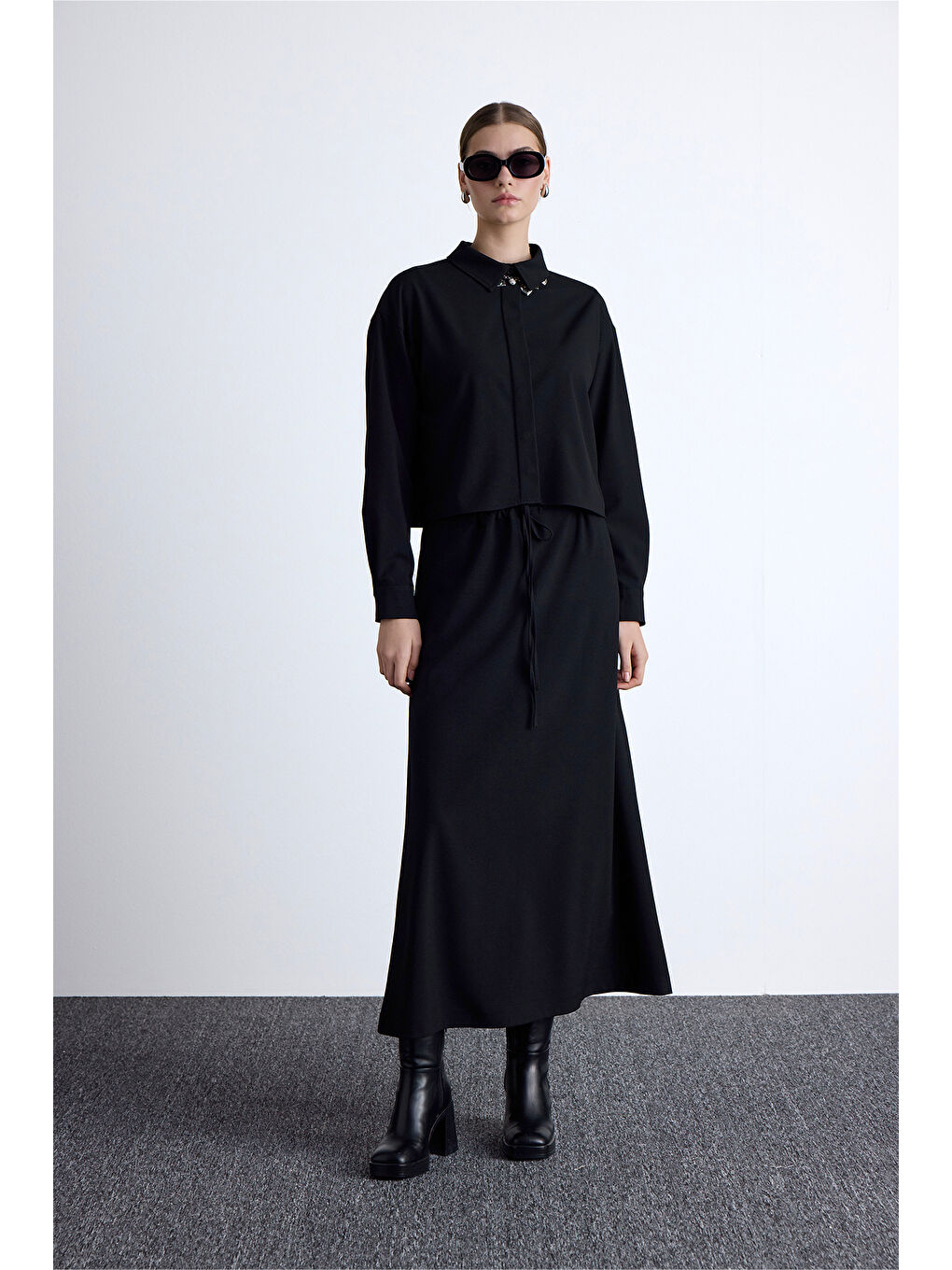 Bel Ayarlamalı Etek Siyah