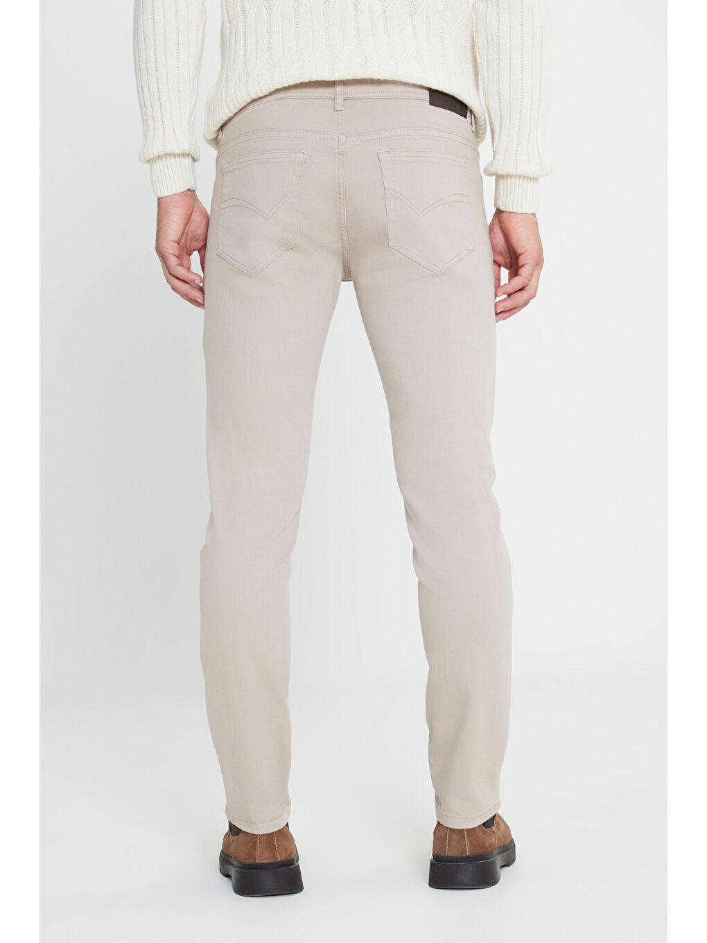 Bej Erkek Taş 360 Derece Her Yöne Esneyen Rahat Slim Fit Pantolon-5