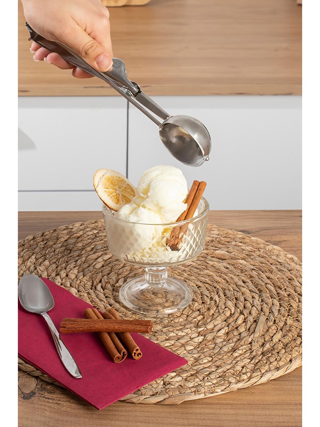 Gri 15400 Inox Paslanmaz Çelik Dondurma Kepçesi Helva Kaşığı - Dondurma Helva Servis Sunum Kaşığ