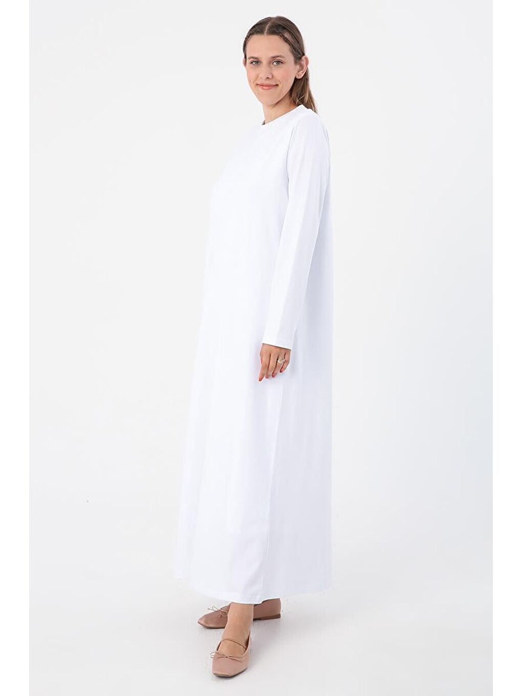 Beyaz Uzun Kollu İçlik Elbise-2