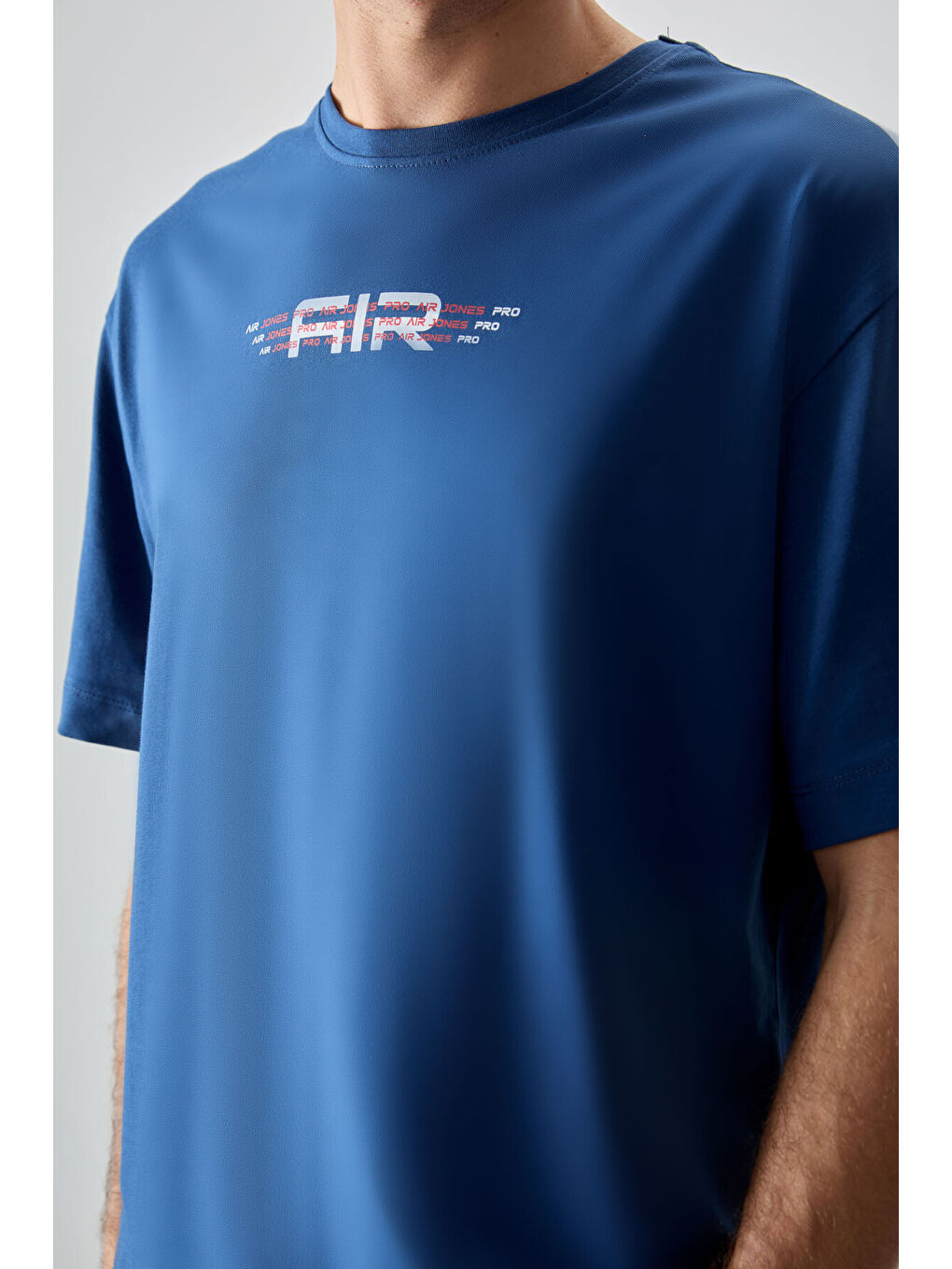 Mavi %100 Pamuk Kalın Yumuşak Dokulu Oversize Fit Baskılı Erkek Tişört-1